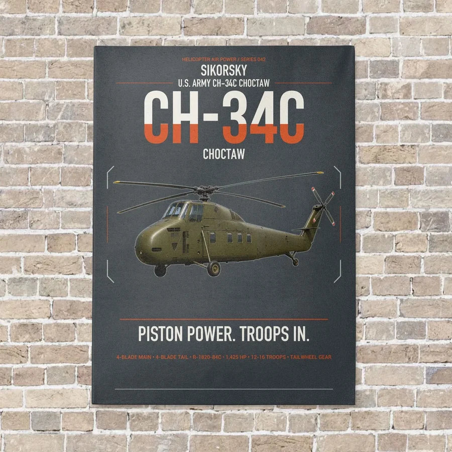 Sikorsky CH-34C Choctaw vertical canvas print - no frame - gray background