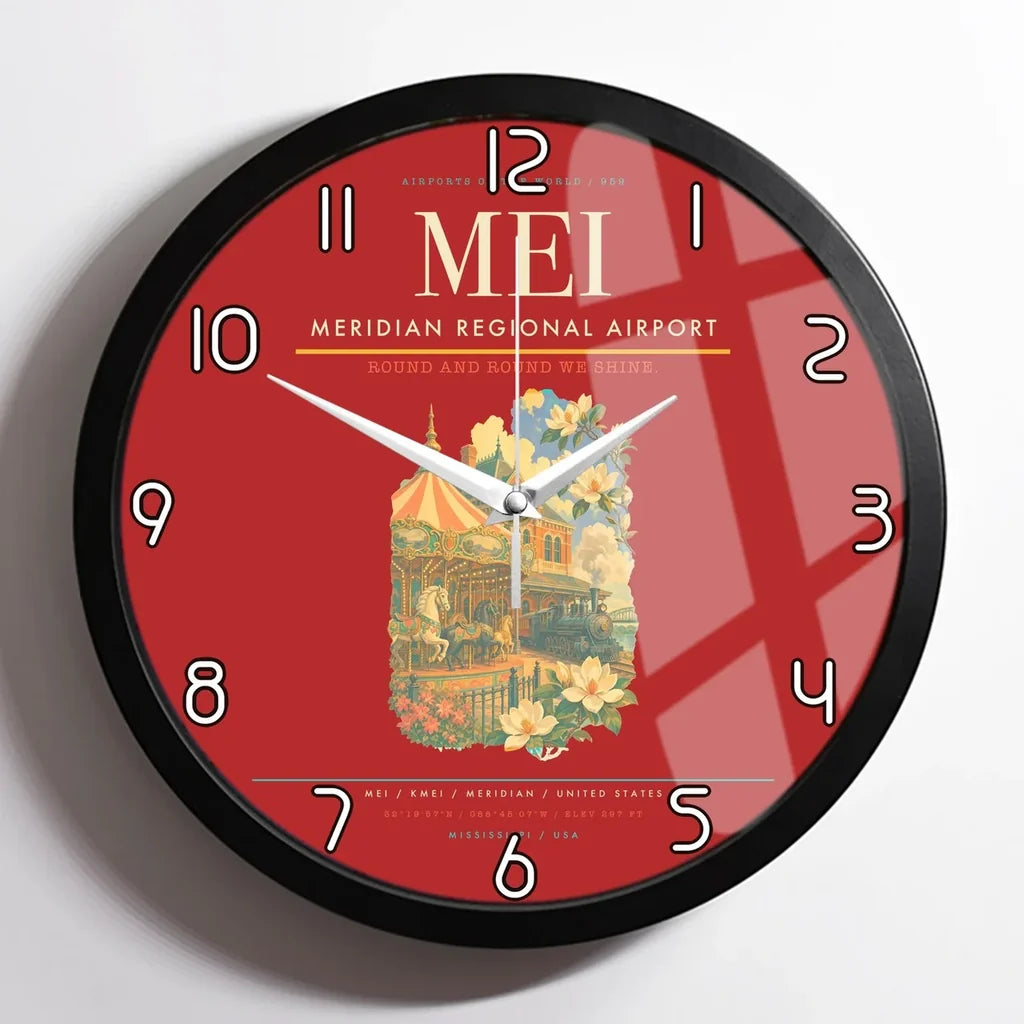Meridian Regional Airport (MEI) design on red framed wall clock
