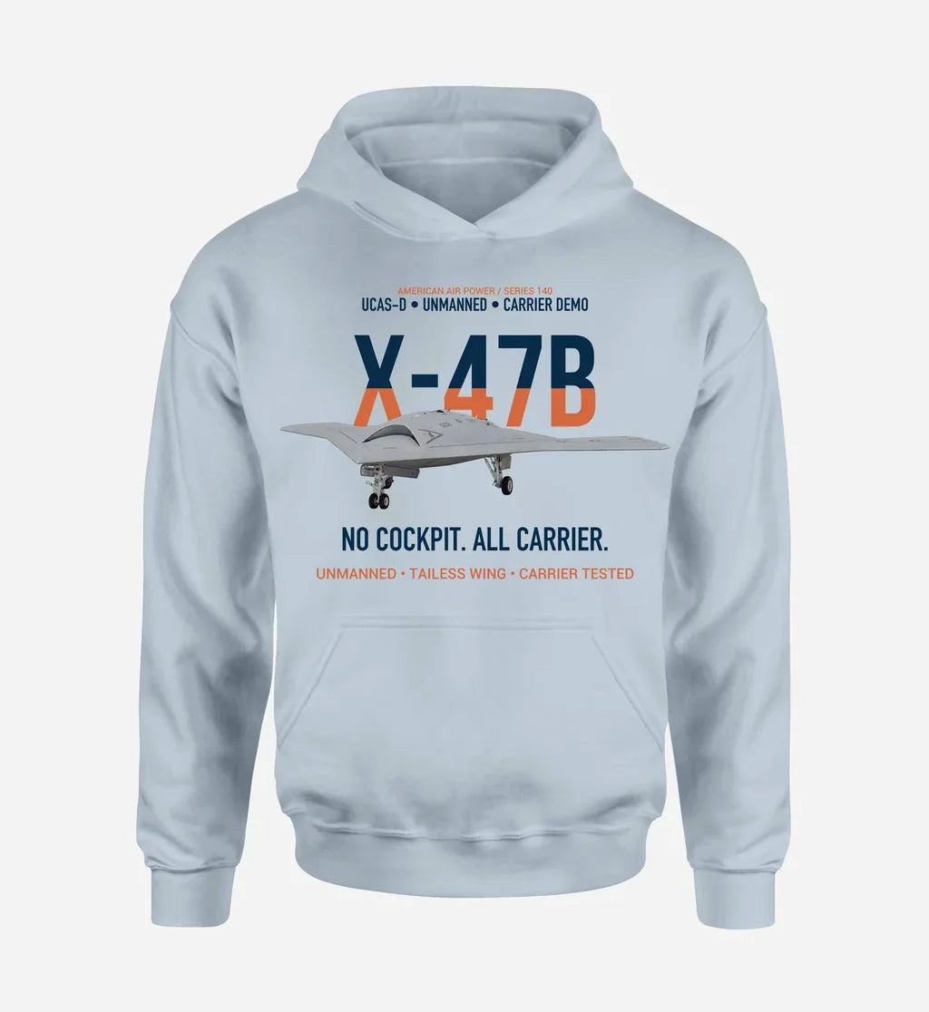 X-47B UCAS-D design on light blue hoodie single side