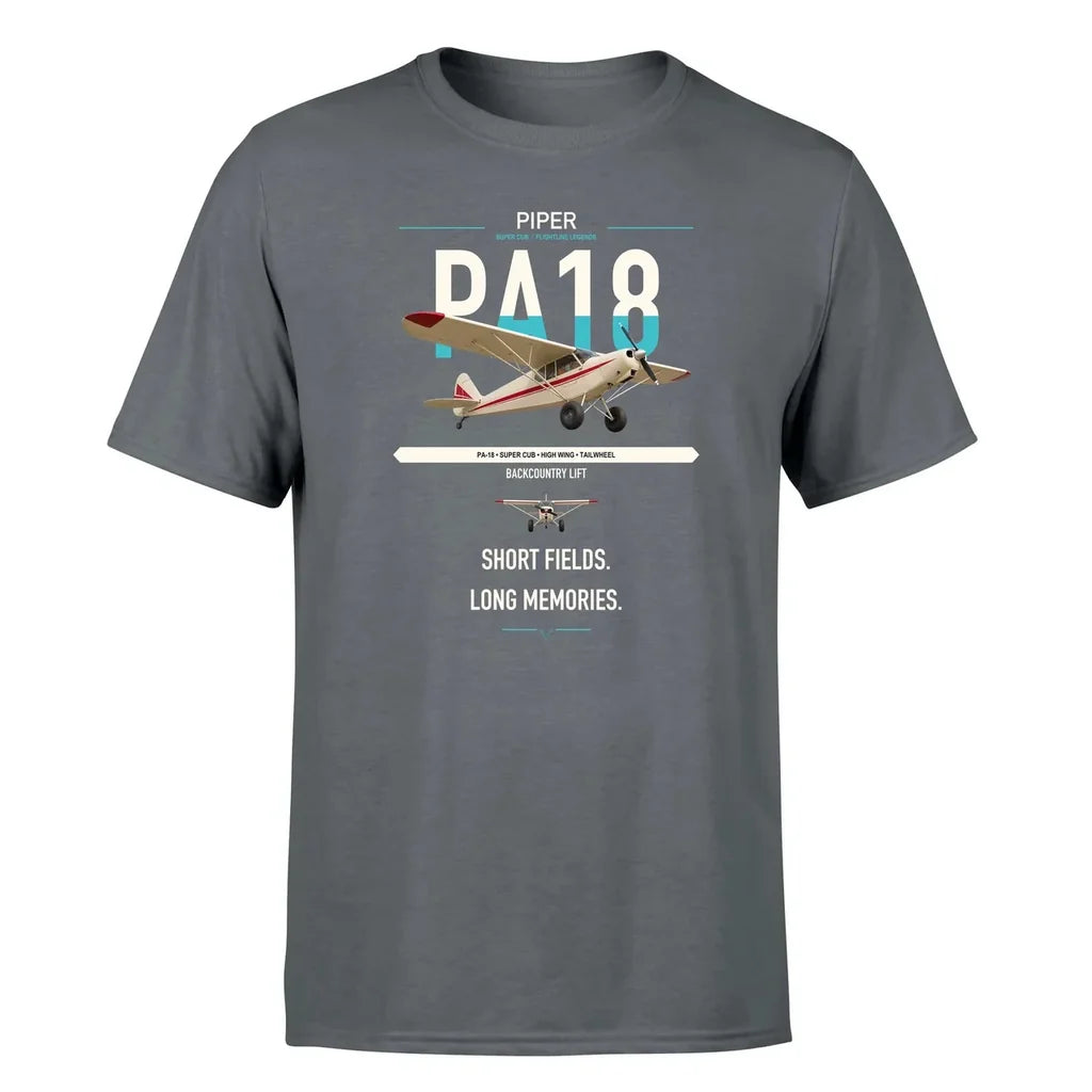 Piper PA-18 Super Cub design on gray t-shirt, single-side print