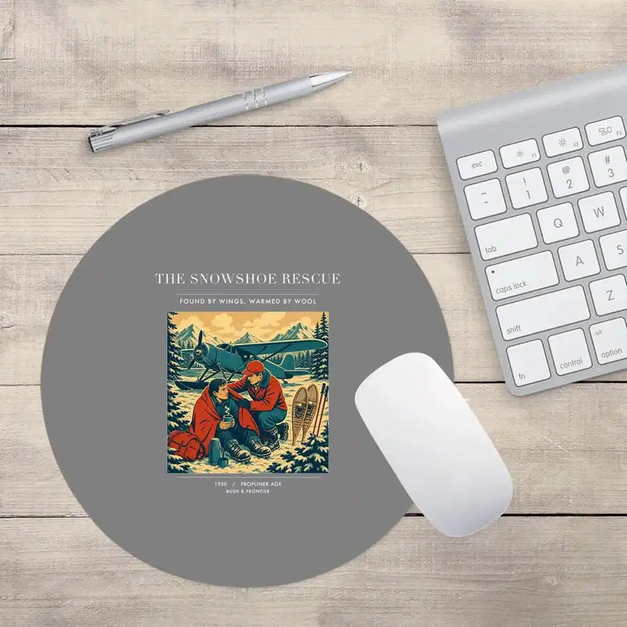 VINTAGE G4281 - The Snowshoe Rescue - Designed Mouse Pads design on gray round