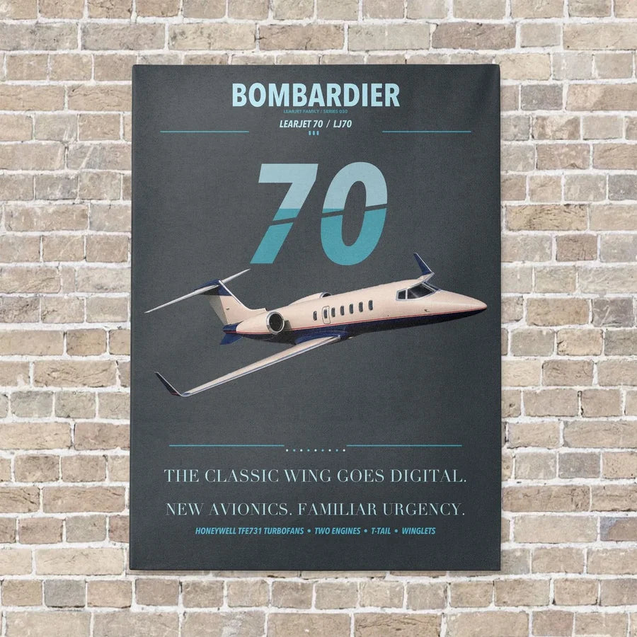 Bombardier Learjet 70 vertical canvas print - no frame - gray background
