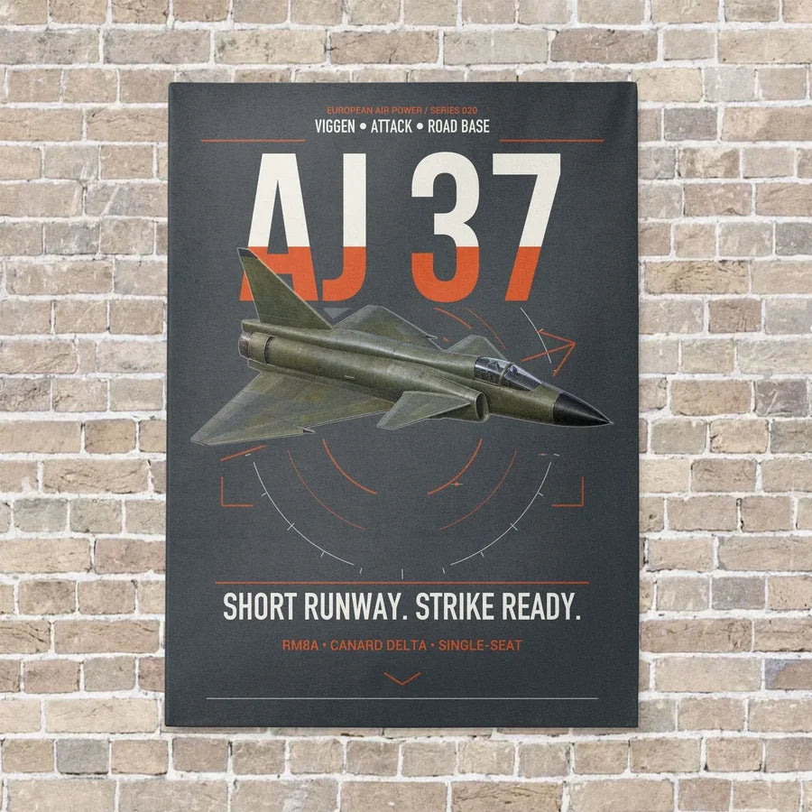 Saab AJ 37 Viggen vertical canvas print - no frame - gray background