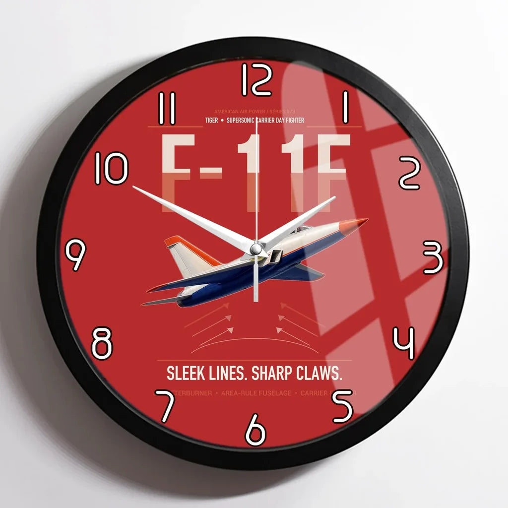 F-11F Tiger design on red framed wall clock