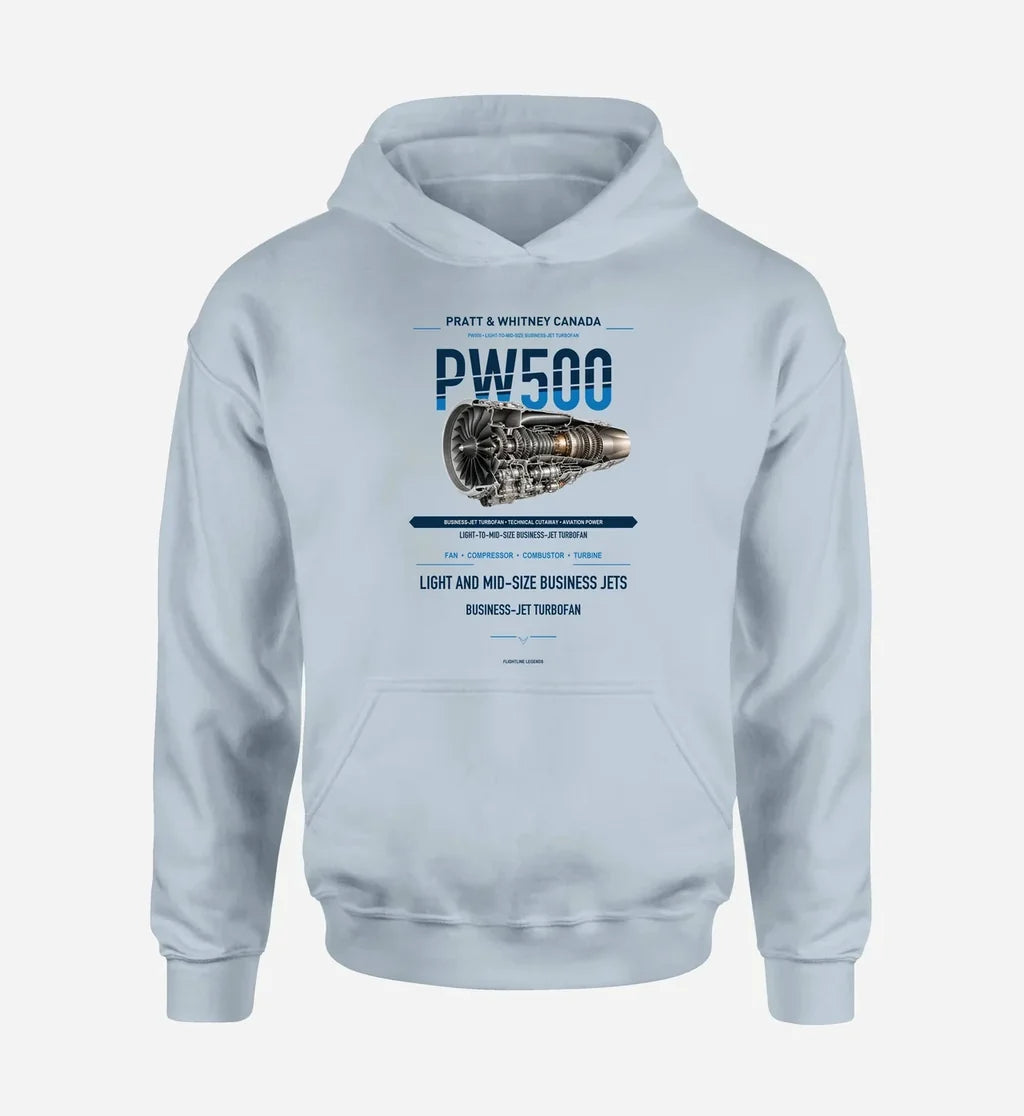 PW500 design on light blue hoodie single side