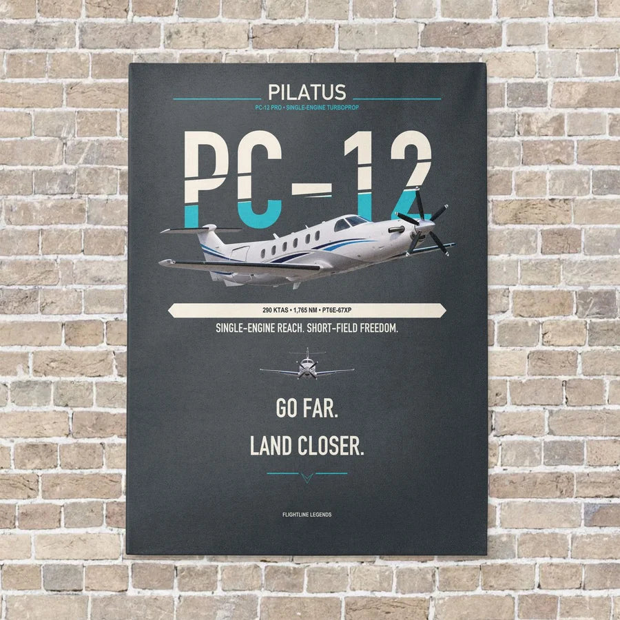 Pilatus PC-12 PRO vertical canvas print - no frame - gray background