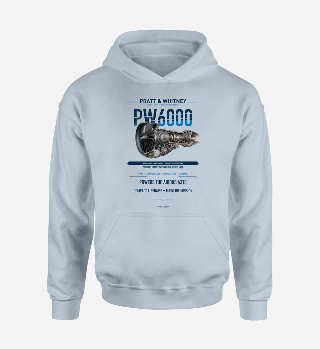 PW6000 design on light blue hoodie single side