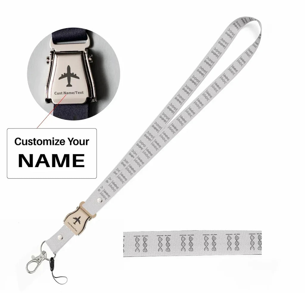 Aviation DNA seat belt lanyard - white with name