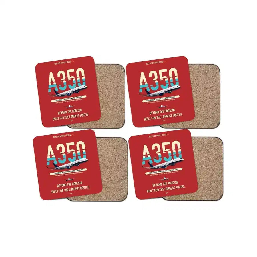 Airbus A350-1000ULR design on red 4 pieces set coaster