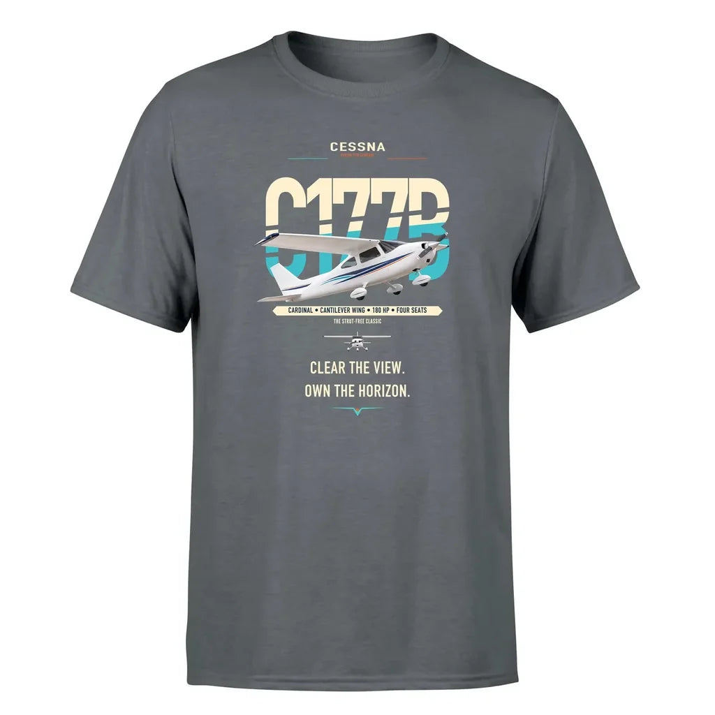 Cessna 177B Cardinal design on gray t-shirt, single-side print