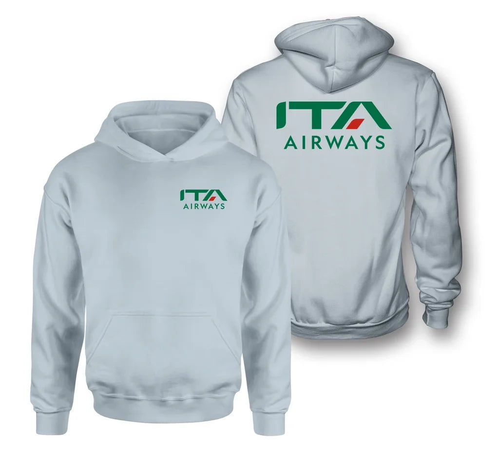 ITA Airlines logo on light blue double side hoodie