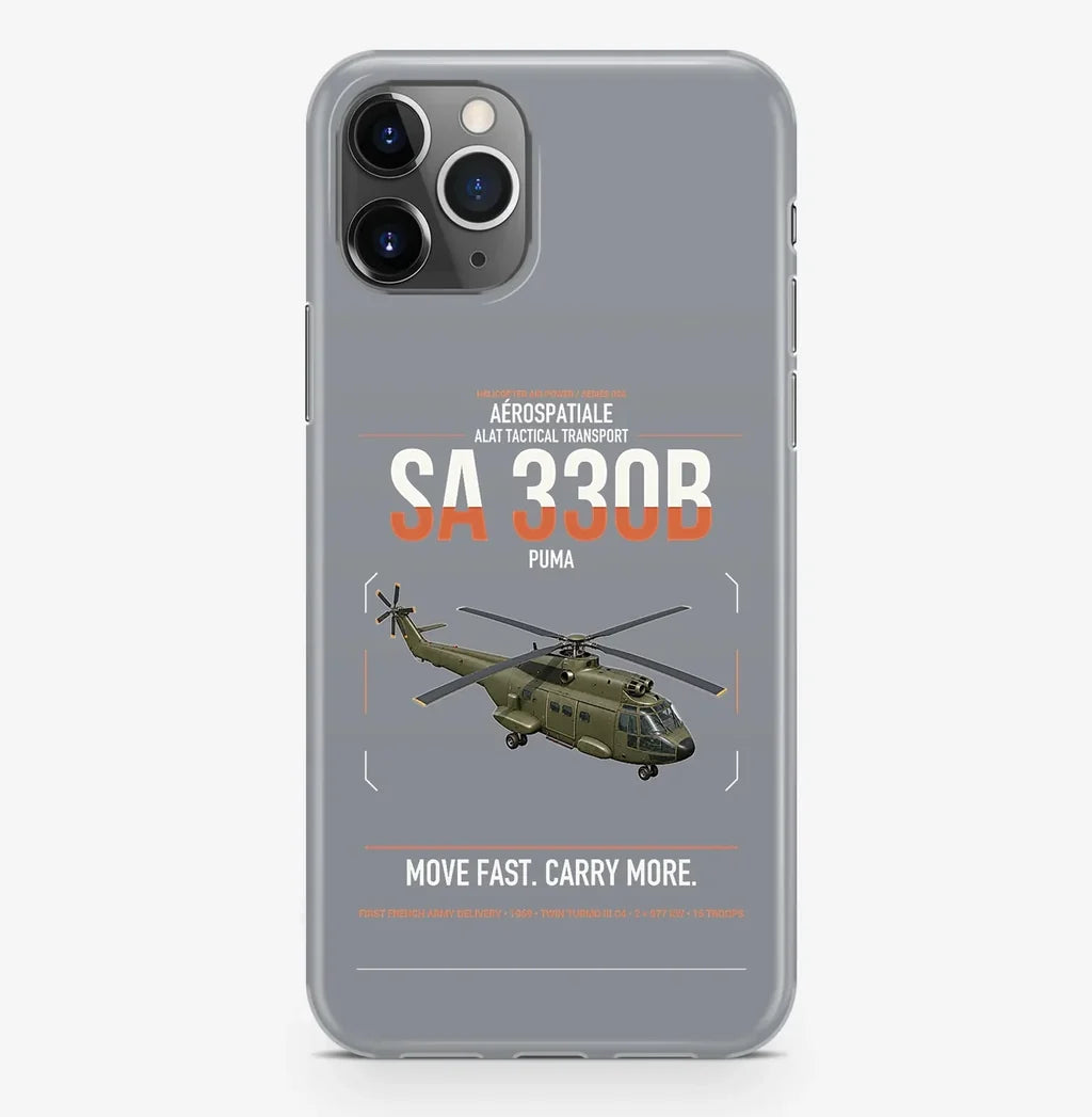 Aérospatiale SA 330B Puma design on gray magsafe iphone case, for iPhone Pro Max