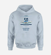 Thumbnail for Fokker 50 design on light blue double-side hoodie, single-side print