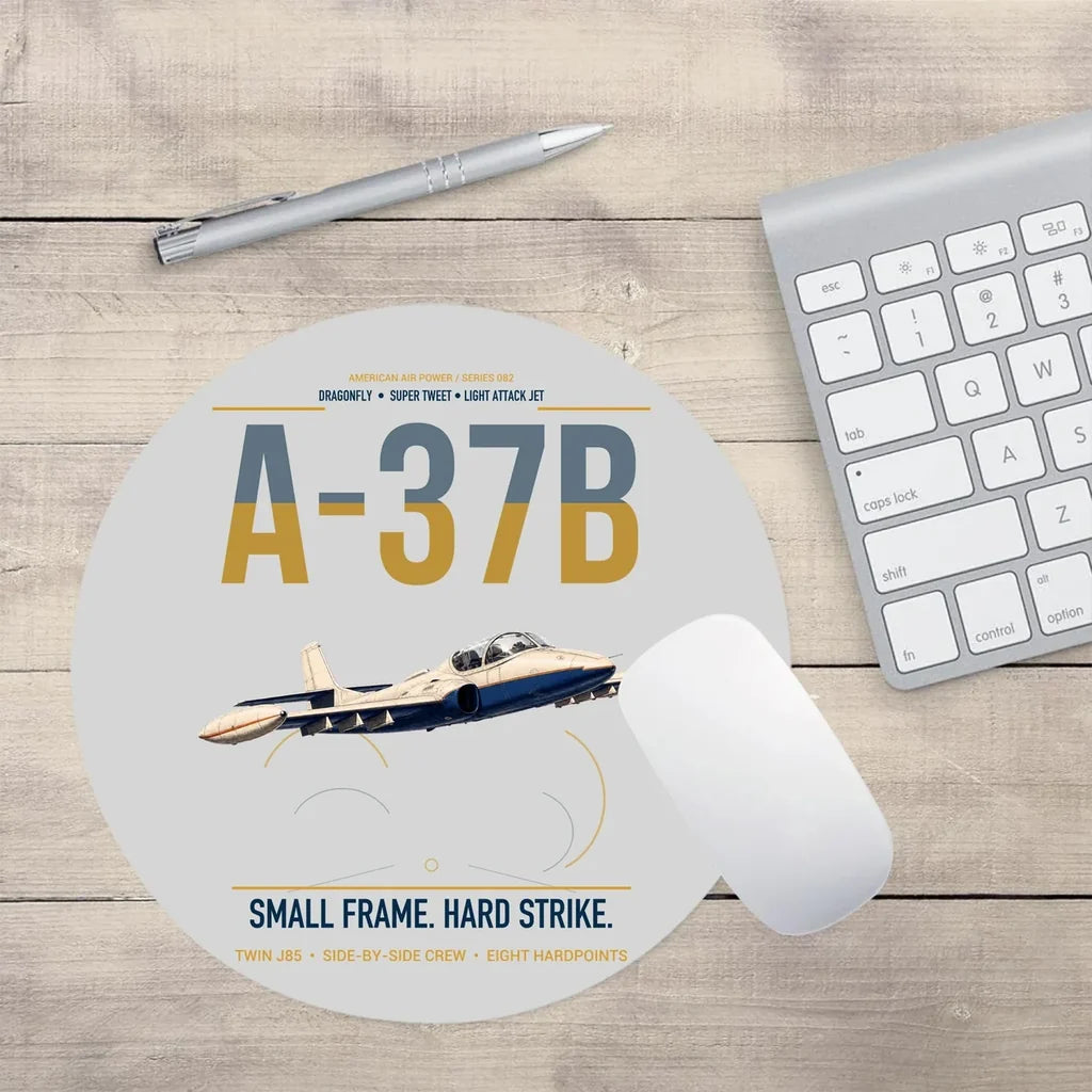 A-37B Dragonfly design on light gray round mouse pad