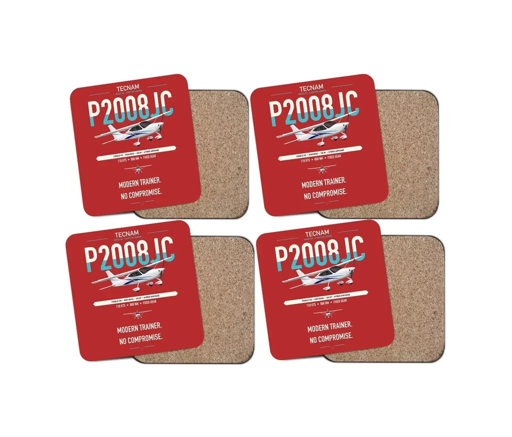 Tecnam P2008JC NG design on red 4 pieces set coaster