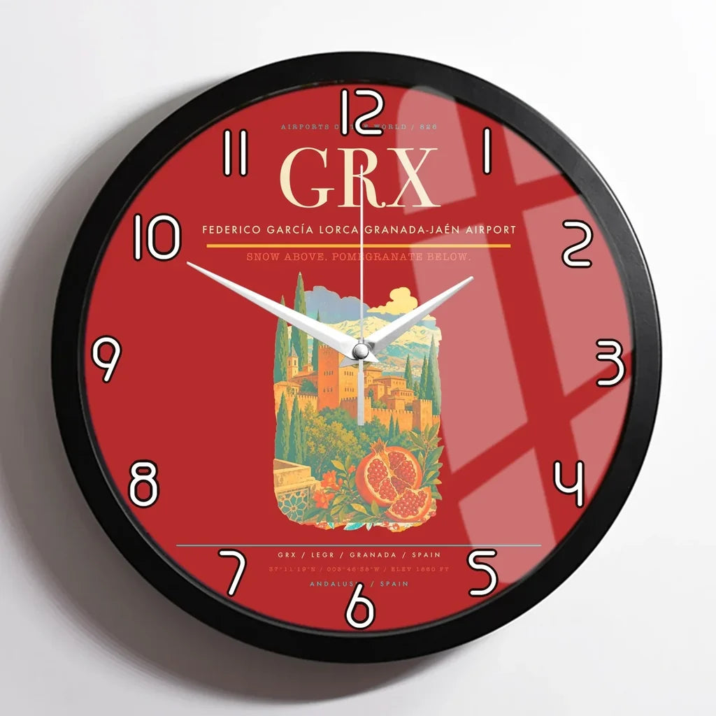 Federico García Lorca Granada-Jaén Airport (GRX) design on red framed wall clock