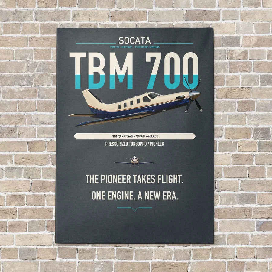 Socata TBM 700 vertical canvas print - no frame - gray background