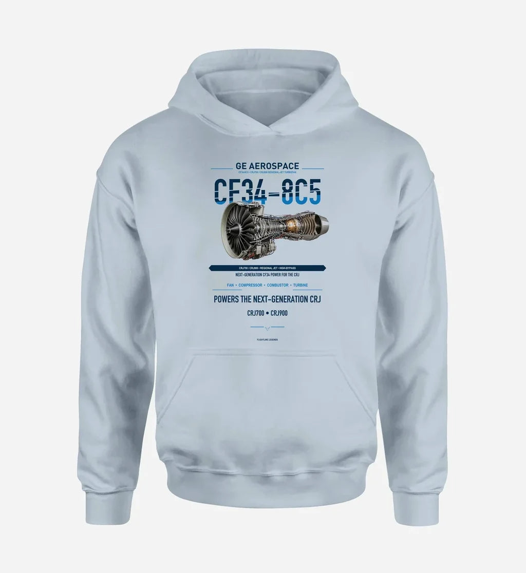 CF34-8C5 design on light blue hoodie single side