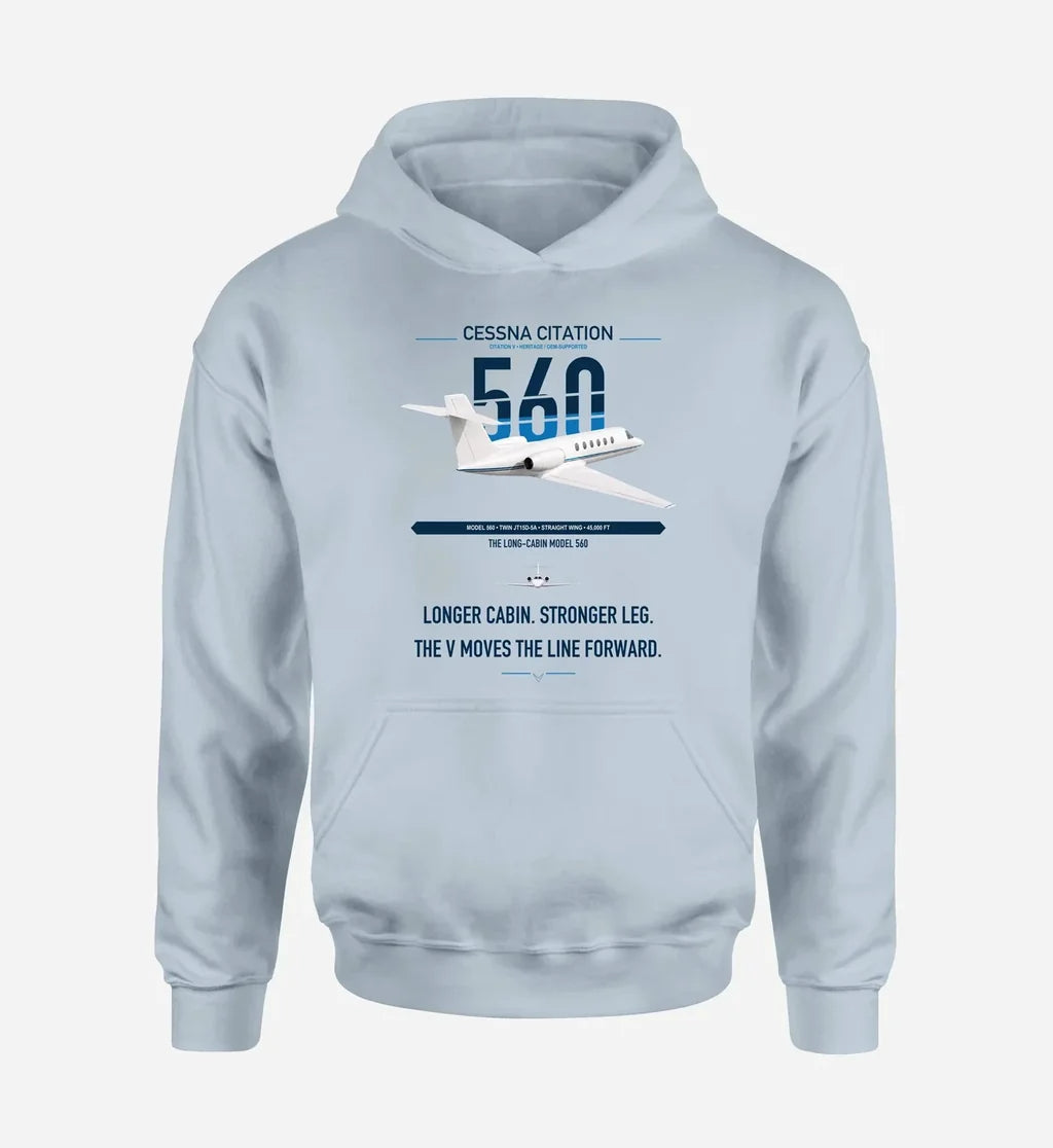 Cessna Citation 560 - Citation V design on light blue double-side hoodie, single-side print