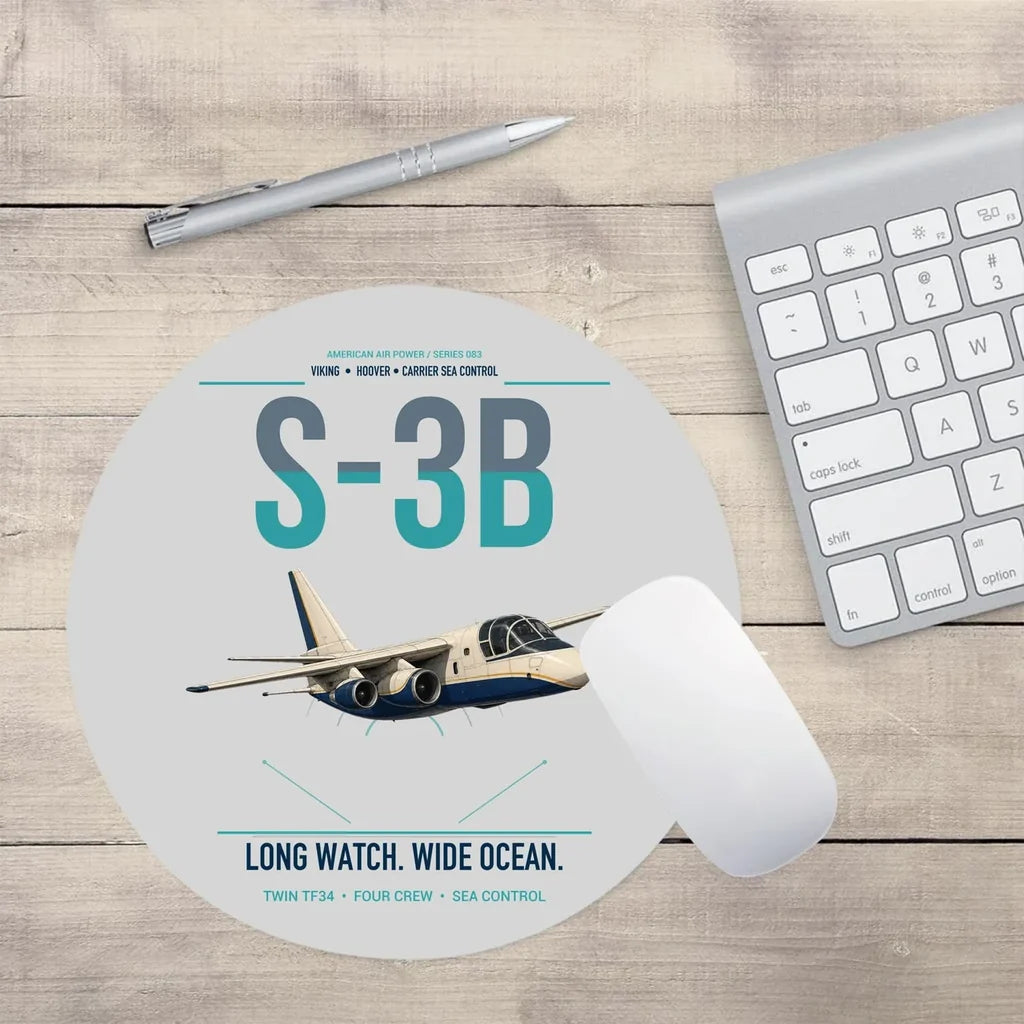 S-3B Viking design on light gray round mouse pad