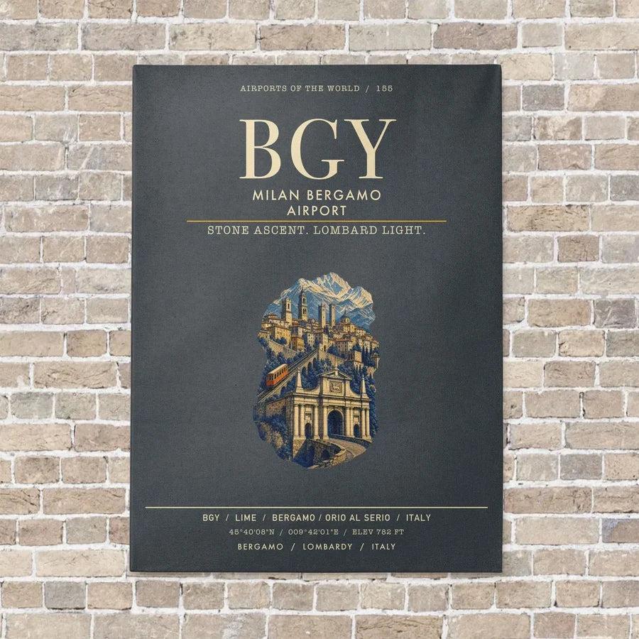 Milan Bergamo Airport BGY vertical canvas print - no frame - gray background