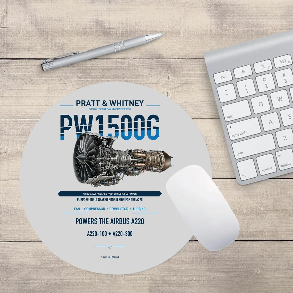 PW1500G design on light gray round mouse pad