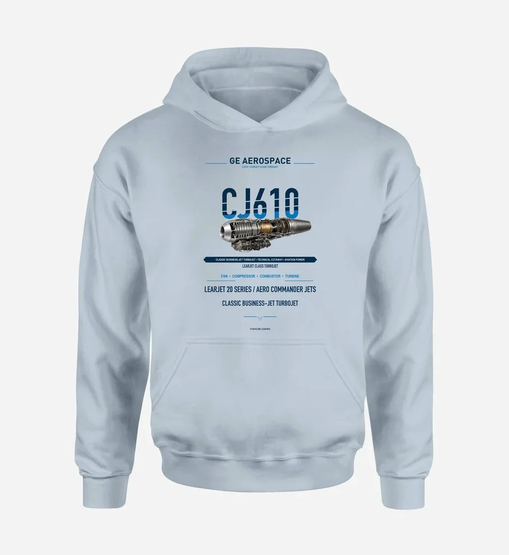 CJ610 design on light blue hoodie single side