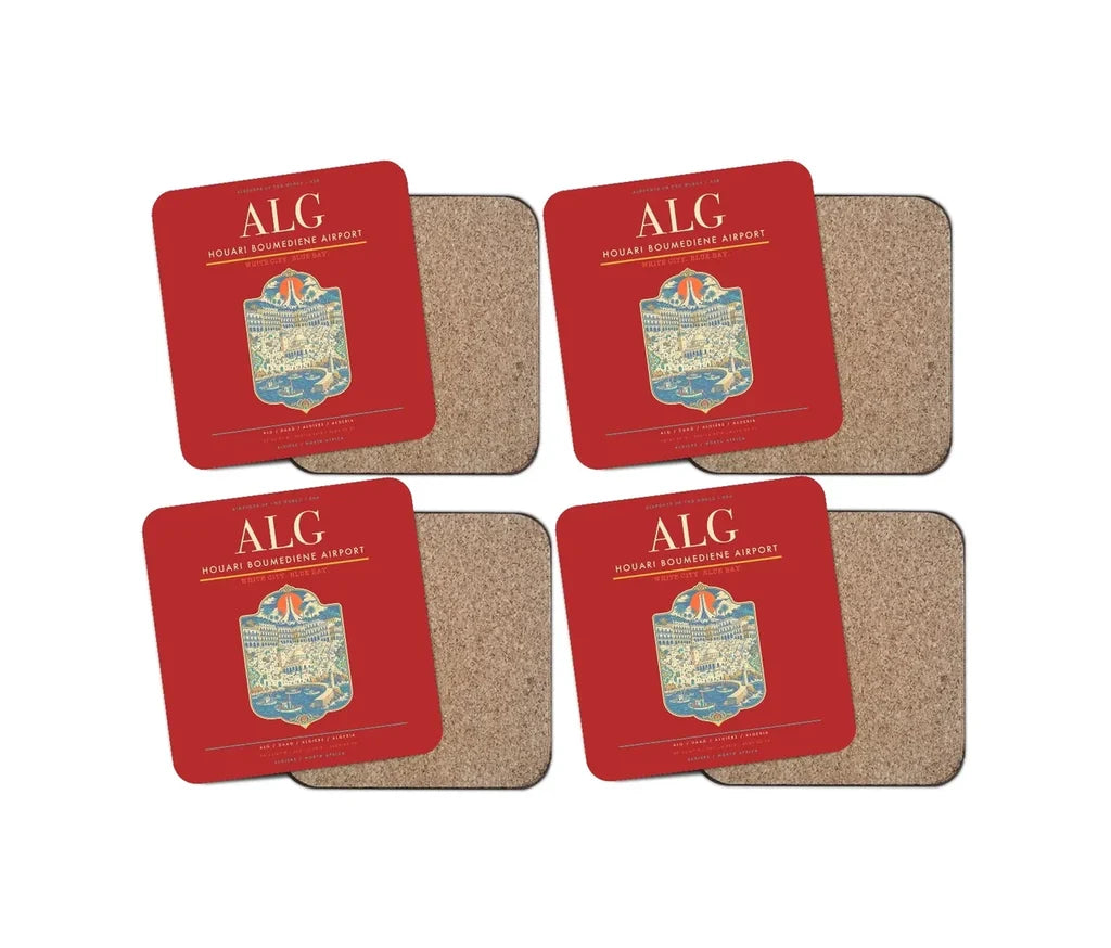Houari Boumediene Airport ALG Coaster 4-Pieces-Set - Red