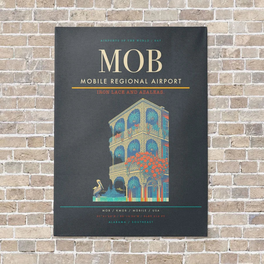 Mobile Regional Airport MOB vertical canvas print - no frame - gray background