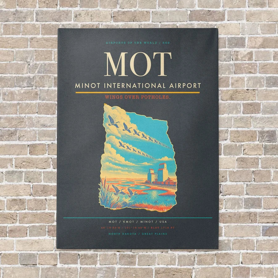 Minot International Airport MOT vertical canvas print - no frame - gray background