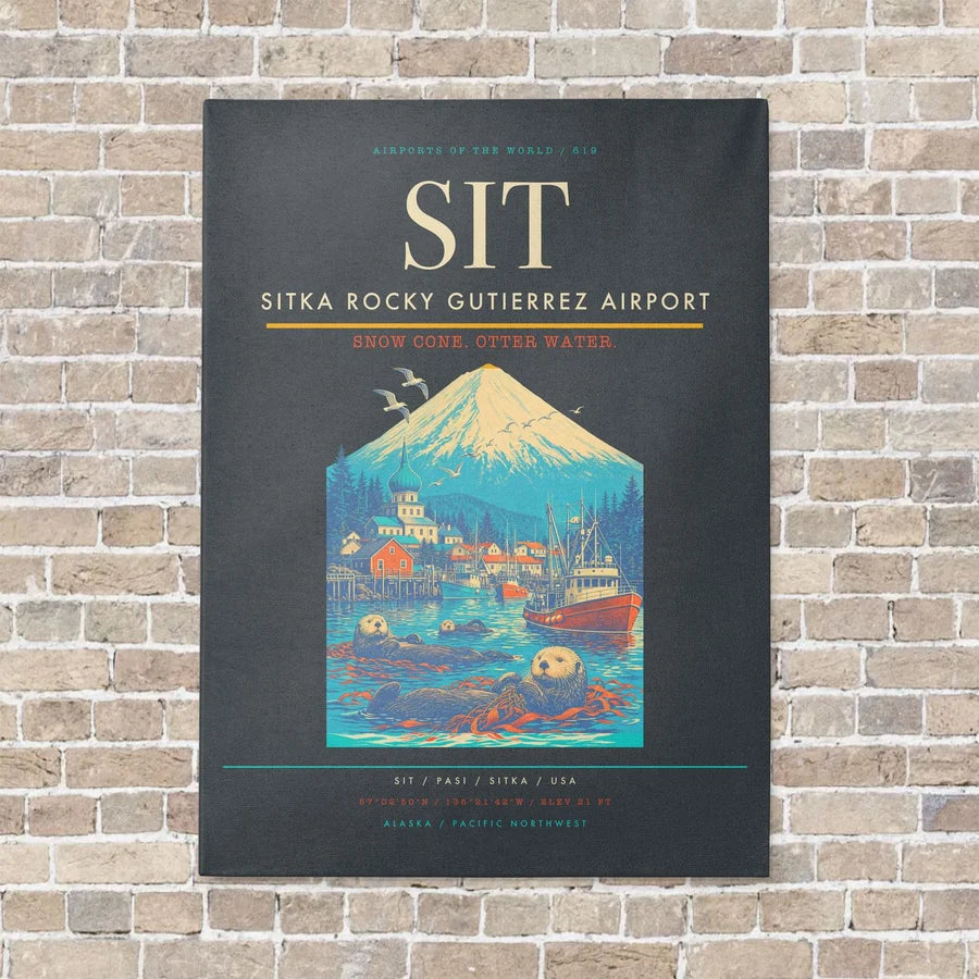 Sitka Rocky Gutierrez Airport SIT vertical canvas print - no frame - gray background
