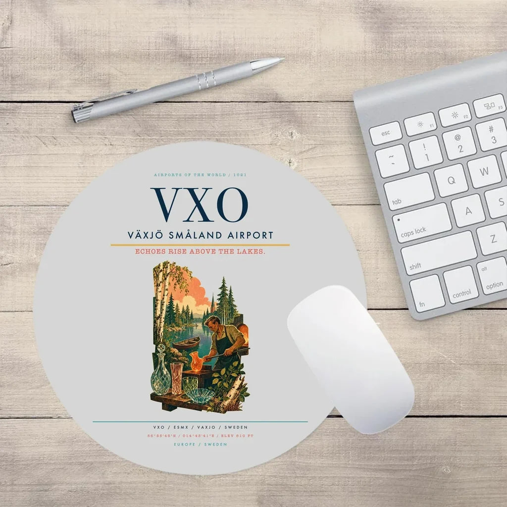 Växjö Småland Airport (VXO) design on light gray round mouse pad