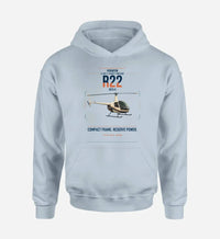 Thumbnail for Robinson R22 Beta II design on light blue double-side hoodie, single-side print