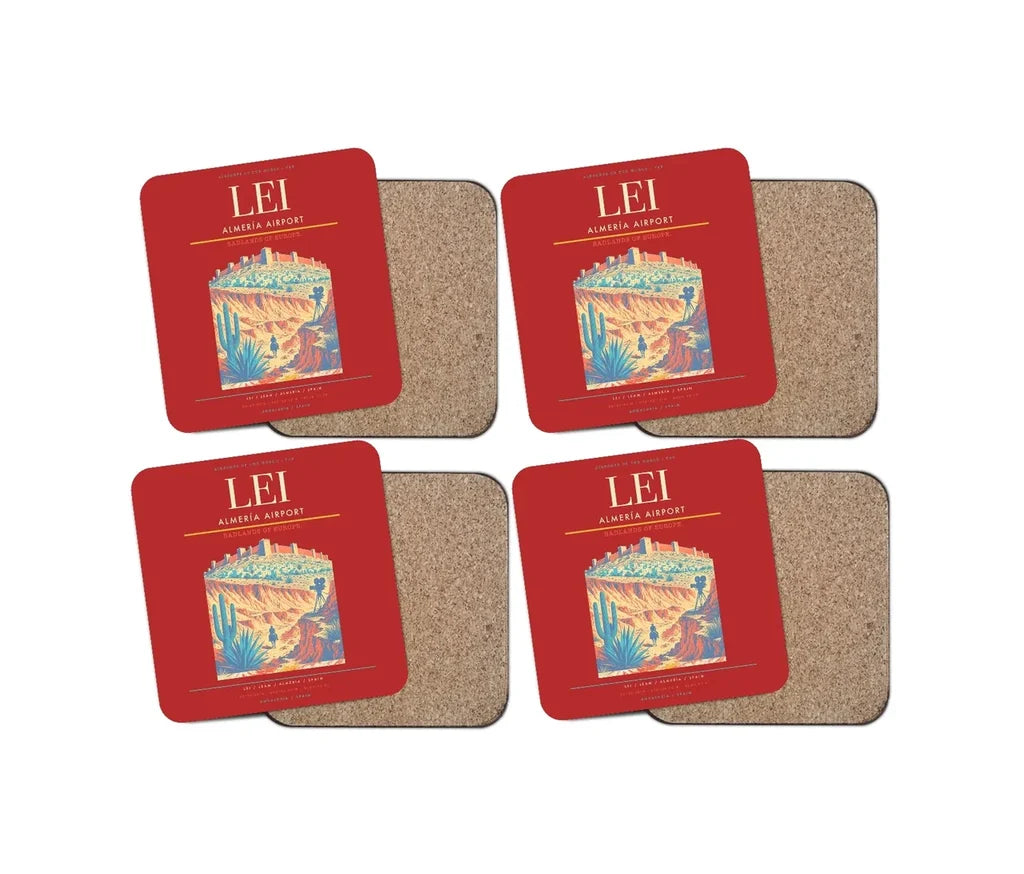 Almería Airport (LEI) design on red 4 pieces set coaster