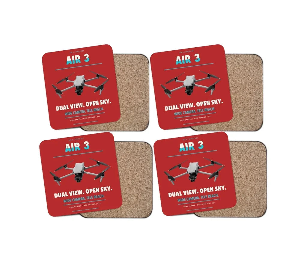 DJI Air 3 design on red 4 pieces set coaster