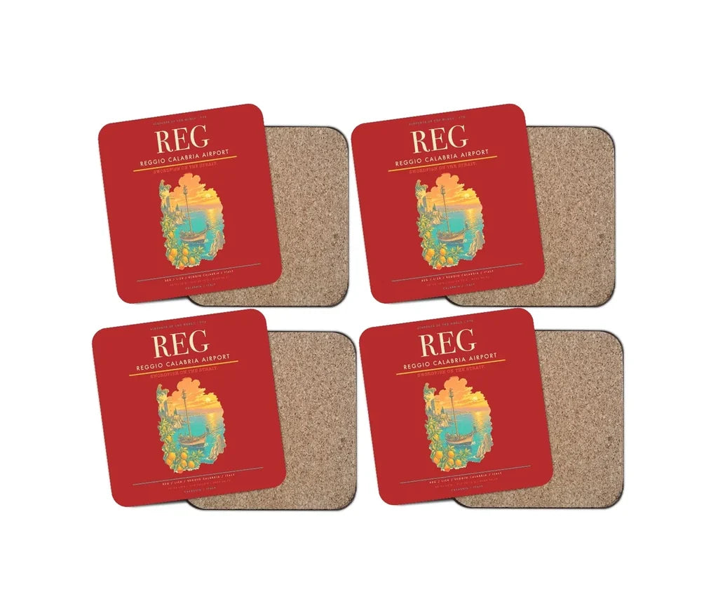 Reggio Calabria Airport (REG) design on red 4 pieces set coaster