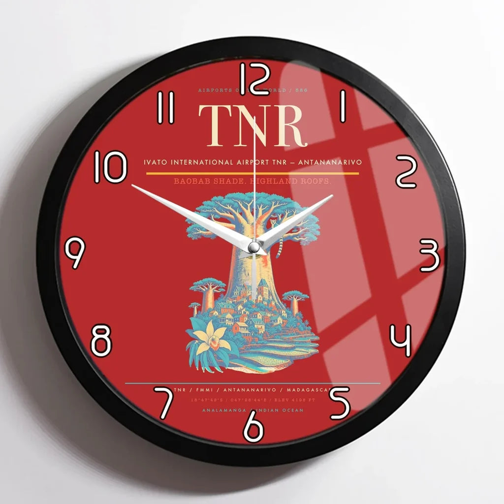 Ivato International Airport (TNR) design on red framed wall clock