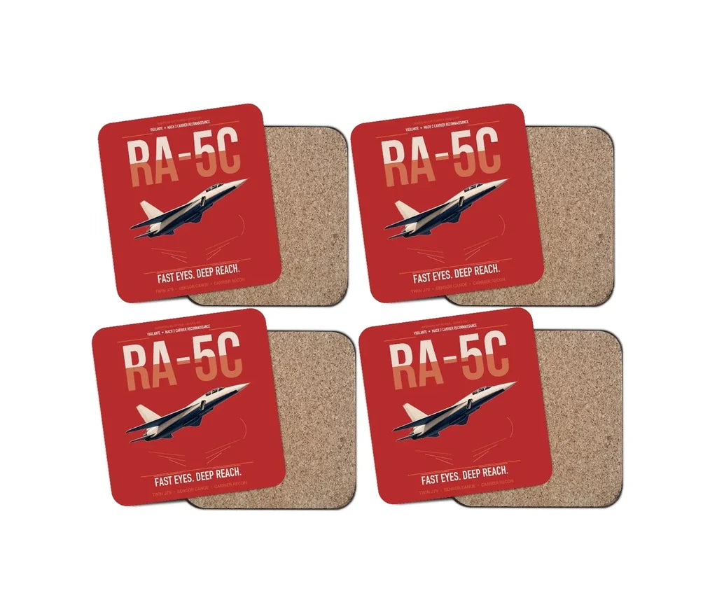 RA-5C Vigilante design on red 4 pieces set coaster