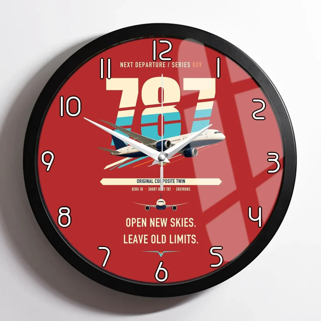Boeing 787-8 Dreamliner design on red framed wall clock