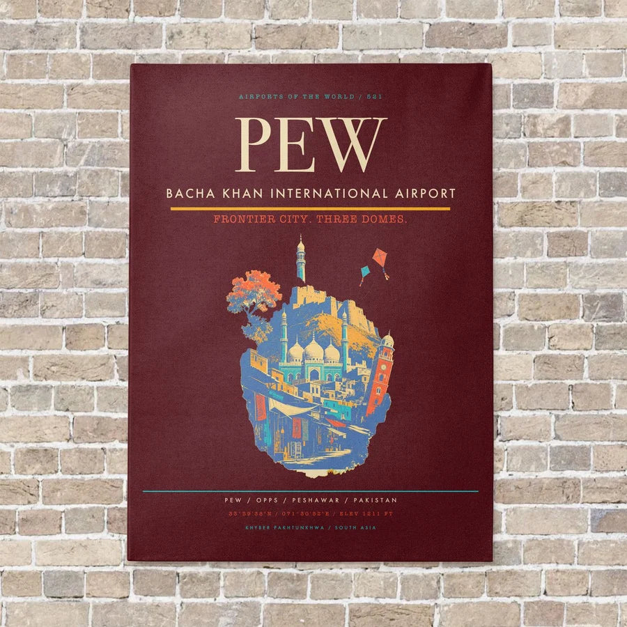 Bacha Khan International Airport PEW - Canvas No Frame - Dark Red