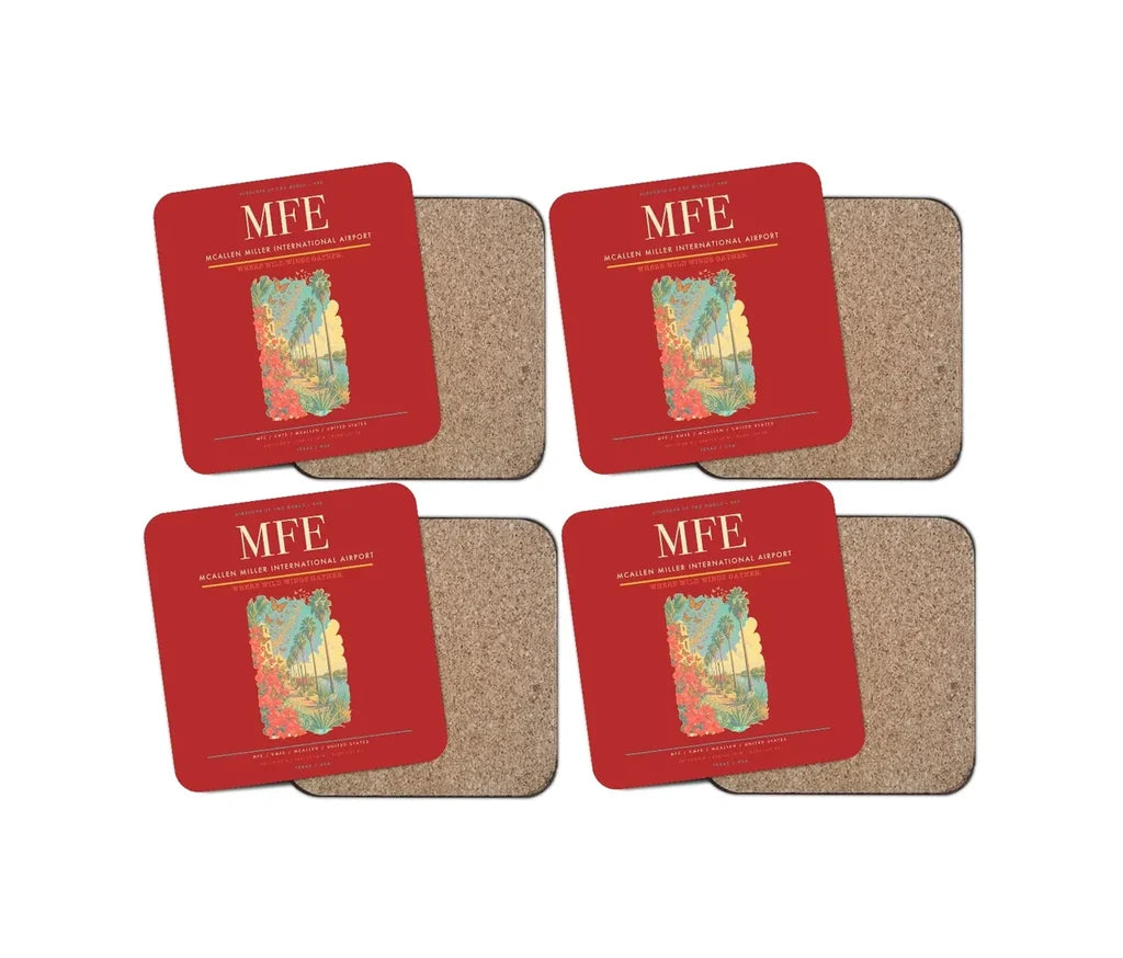 McAllen Miller International Airport (MFE) design on red 4 pieces set coaster