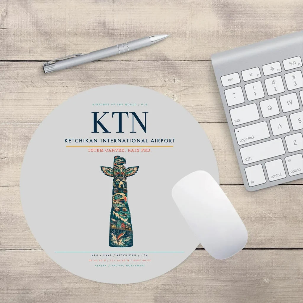 Ketchikan International Airport (KTN) design on light gray round mouse pad