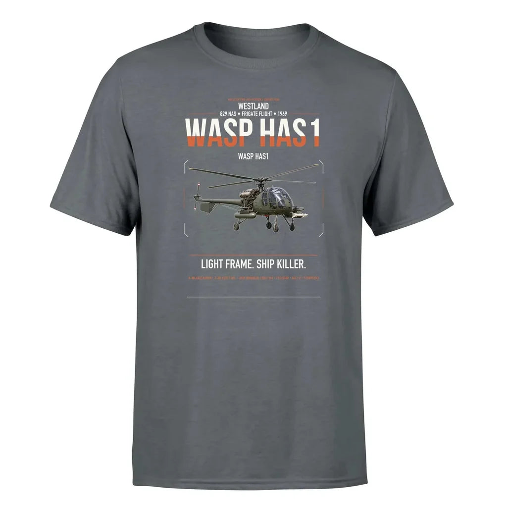 Westland Wasp HAS1 design on gray t-shirt, single-side print