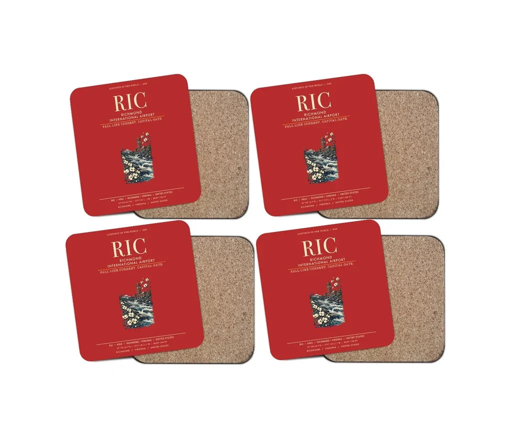 Richmond International Airport (RIC) design on red 4 pieces set coaster