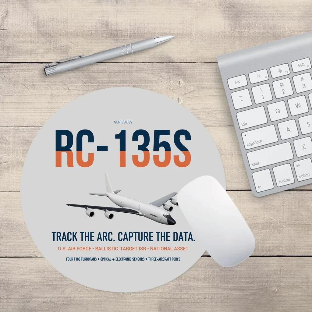 RC-135S Cobra Ball design on light gray round mouse pad