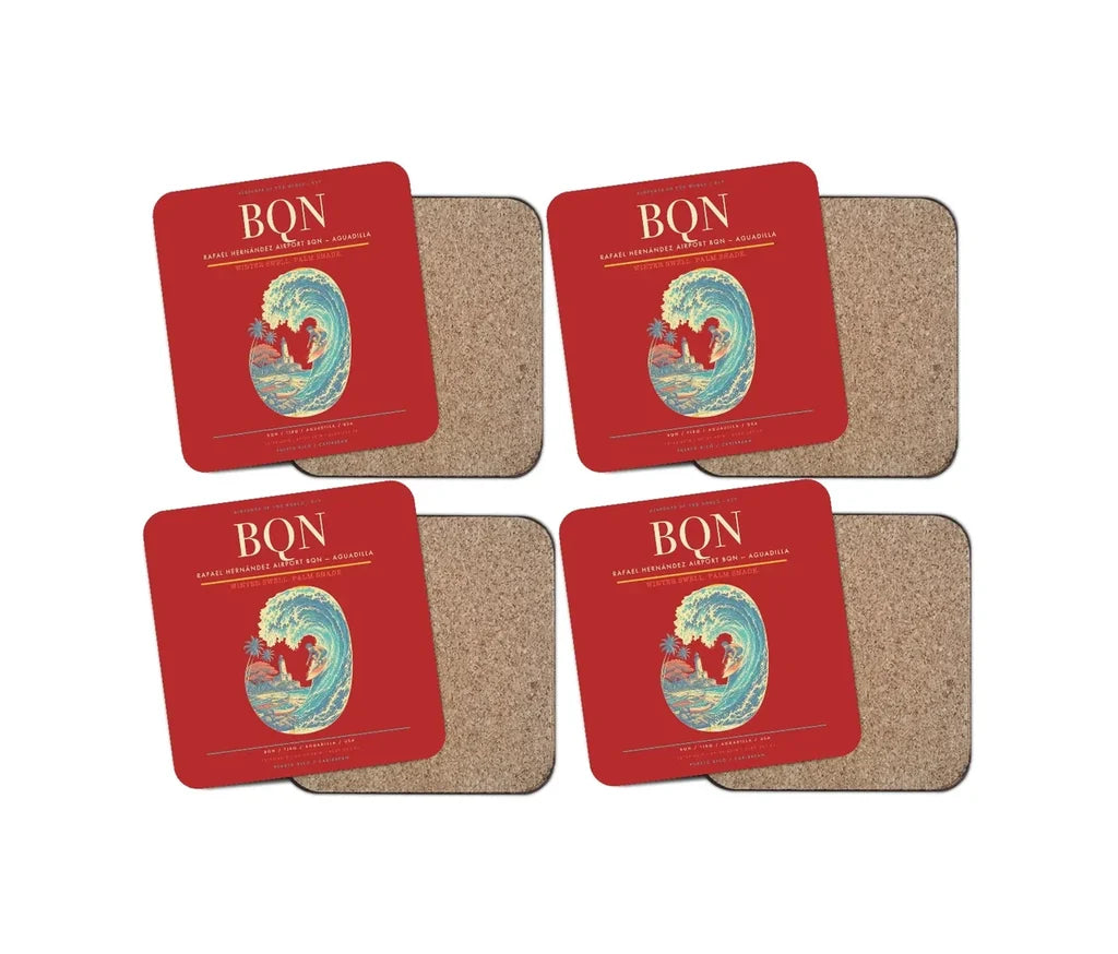 Rafael Hernández Airport (BQN) design on red 4 pieces set coaster