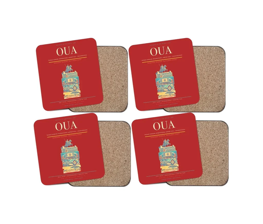 Thomas Sankara International Airport (OUA) design on red 4 pieces set coaster