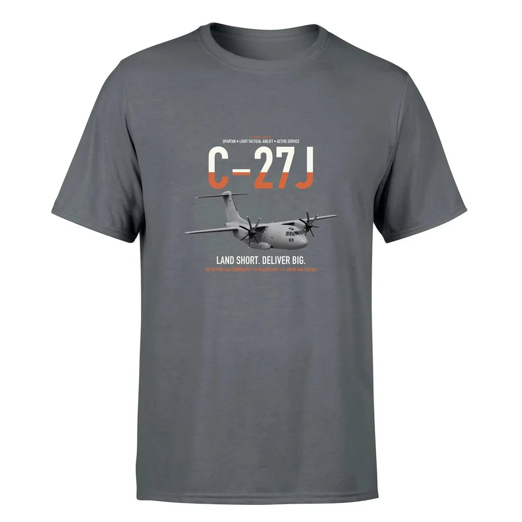 C-27J Spartan design on gray double-side t-shirt, single-side print