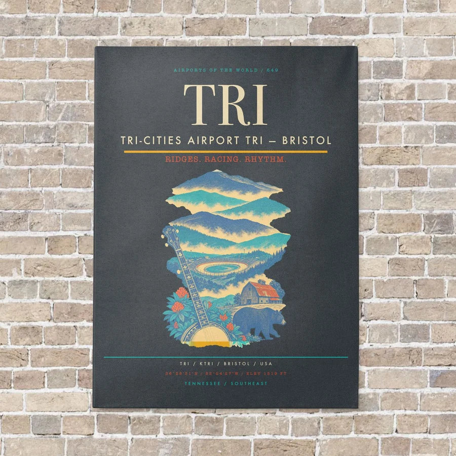 Tri-Cities Airport TRI — Bristol vertical canvas print - no frame - gray background
