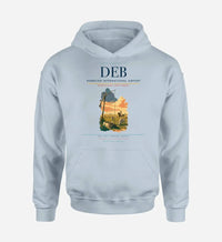 Thumbnail for Debrecen International Airport (DEB) design on light blue hoodie single-side print